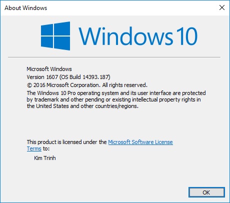 Xem thông tin phiên bản Windows 10 Pro